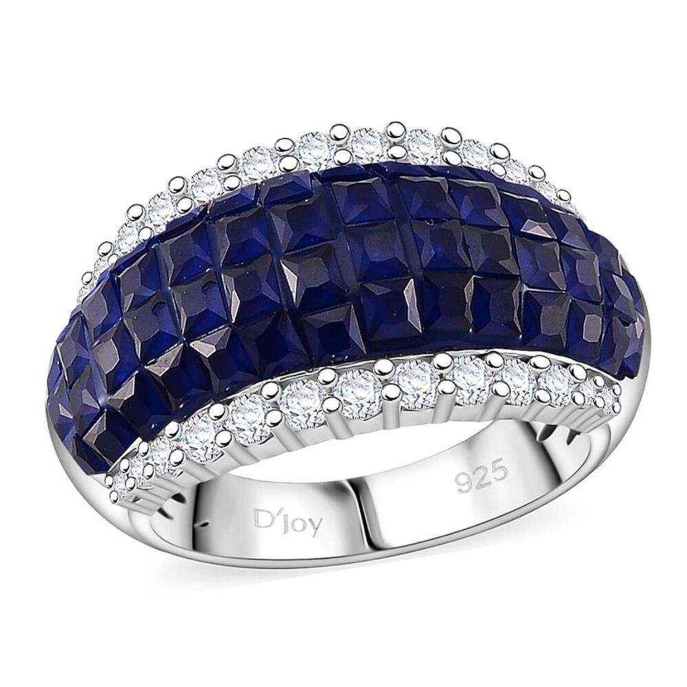 Simulated White and Blue Diamond Ring in Rhodium Over Sterling Silver 1.80ctw